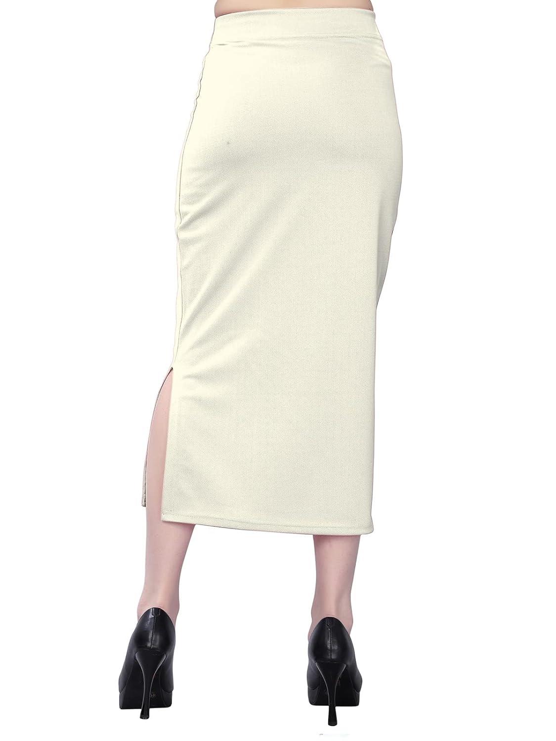 Women's Cream Lycra Full Elastic Saree Shapewear Petticoat Free Size