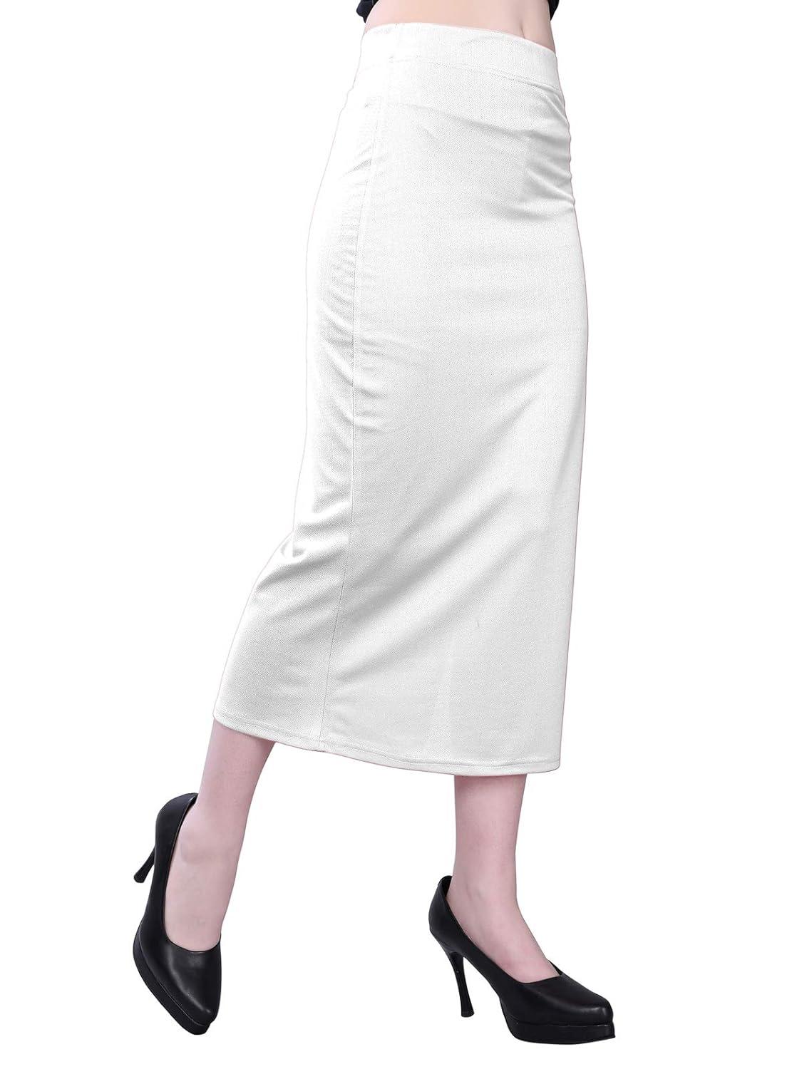 Women's White Lycra Full Elastic Saree Shapewear Petticoat Free Size