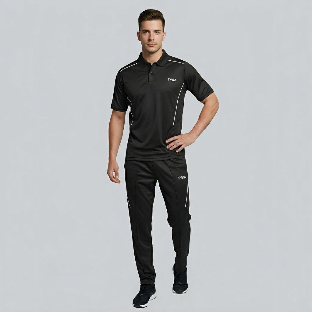 TYKA Prima Men’s Cricket Training Set | Solid Sports T-Shirt & Track Pant Combo | Quick Dry, Lightweight (Black) Black