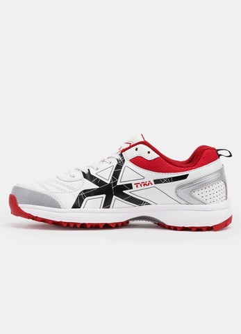 TYKA Stunner-160 Men's Cricket Shoes with Rubber Studs – White & Red