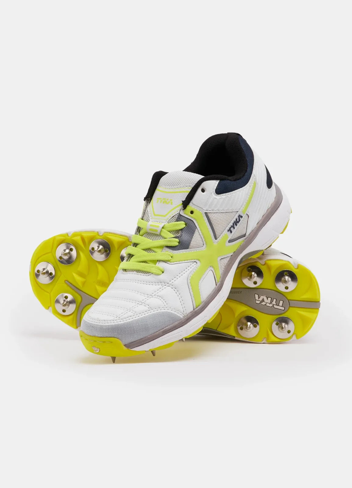 TYKA CRIC 120+ L Men’s Cricket Spikes Shoes – White & Lime Green