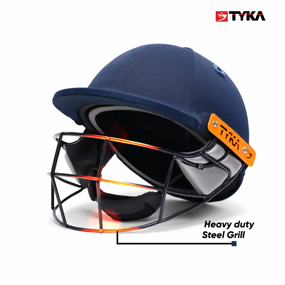 TYKA Professional Cricket Helmet with Heavy Duty Steel Grill & Molded EVA Ear Protection (Navy Blue)