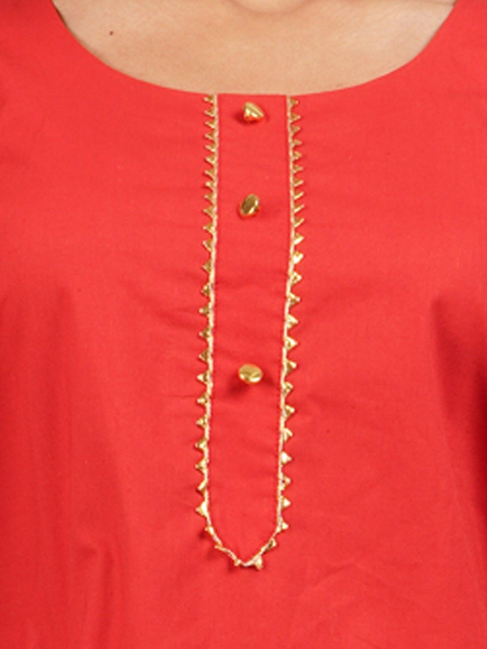 Women Plain Red Kurta with Printed Pink Salwar and Dupatta