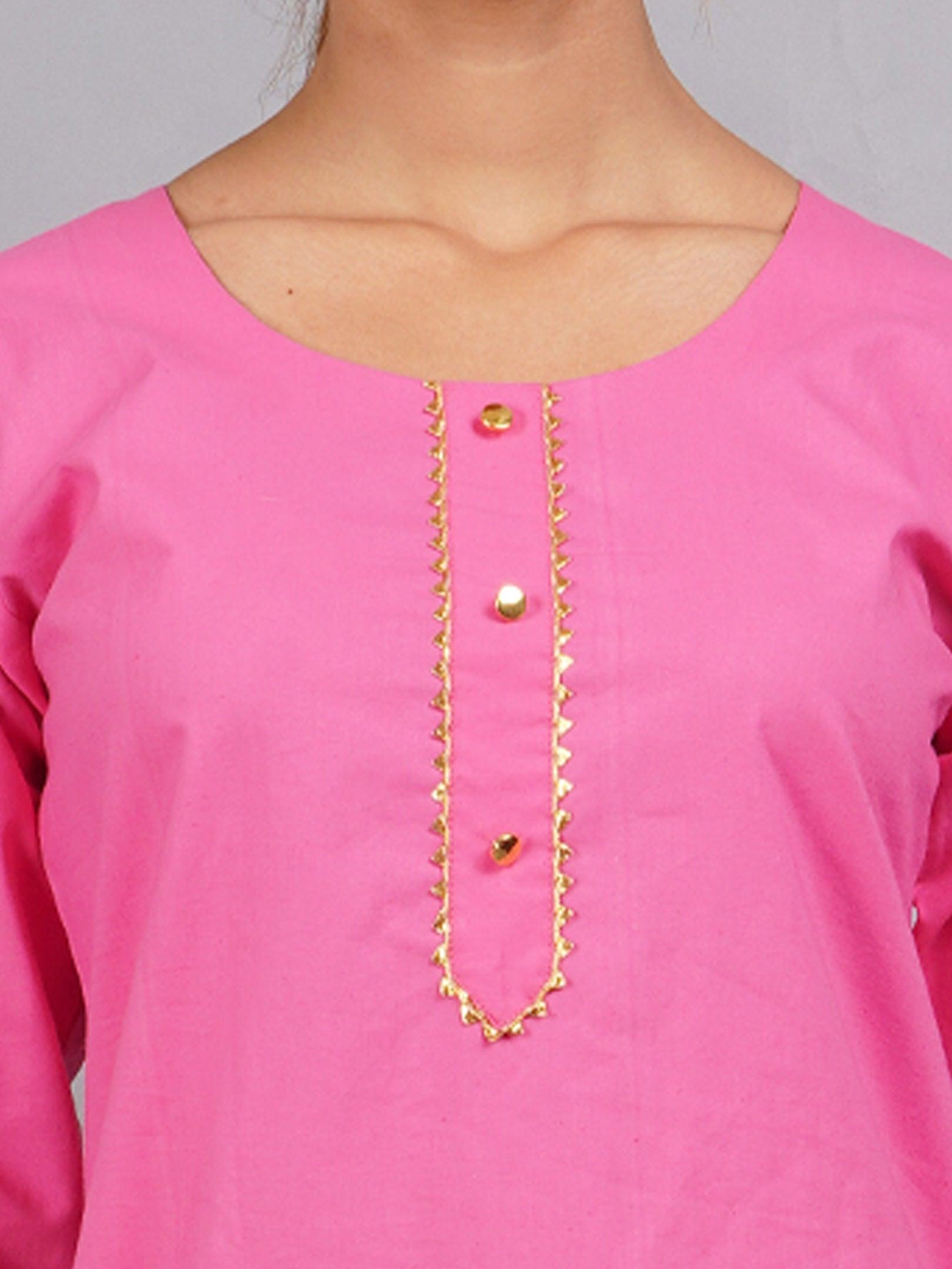 Women Plain Pink Kurta with Printed Salwar and Dupatta