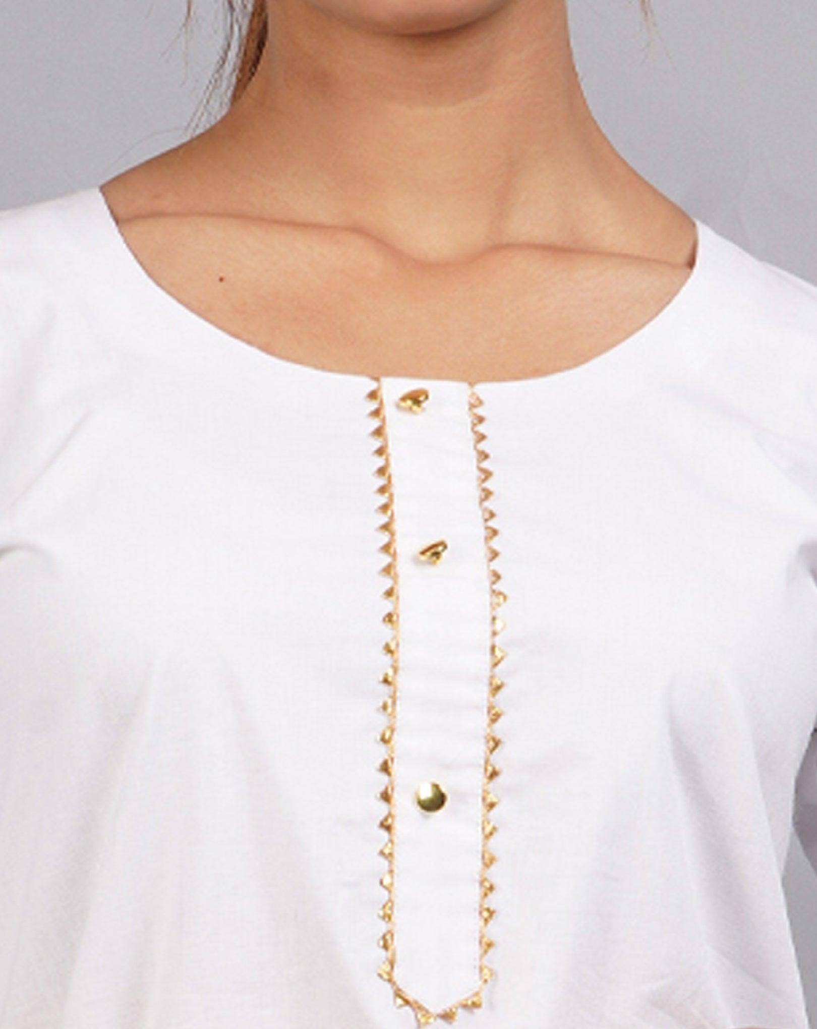 Women Plain White Kurta with Printed Pink Salwar and Dupatta
