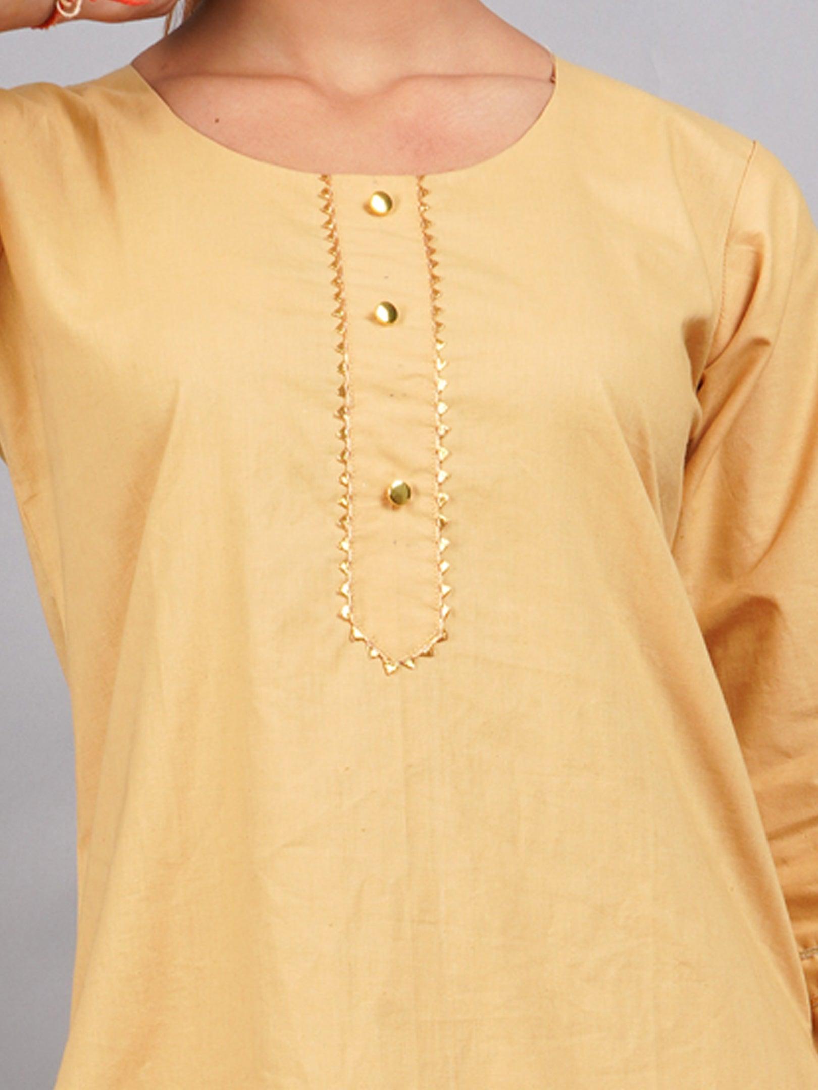 Women Plain Beige Kurta with Stripe Cream Salwar and Dupatta