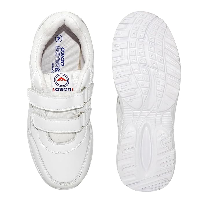 ASIAN Men's & Boys' Casual White Velcro Sneakers | Lightweight Running, Walking & School Shoes with Easy Dual Straps