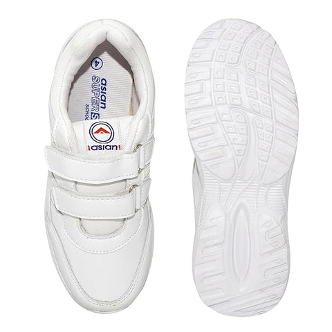 ASIAN Men's & Boys' Casual White Velcro Sneakers | Lightweight Running, Walking & School Shoes with Easy Dual Straps