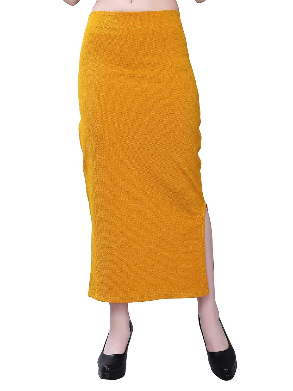 Women's Mustard Lycra Full Elastic Saree Shapewear Petticoat Free Size