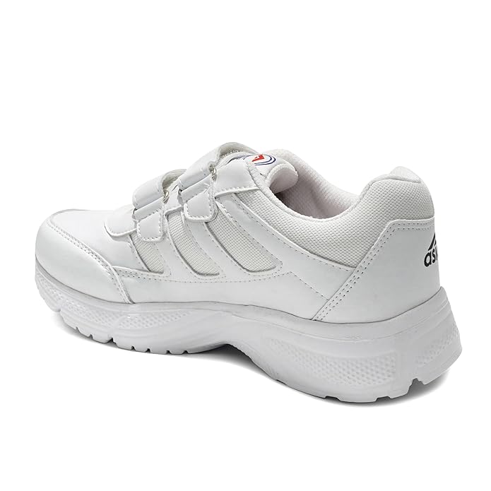ASIAN Men's & Boys' Casual White Velcro Sneakers | Lightweight Running, Walking & School Shoes with Easy Dual Straps