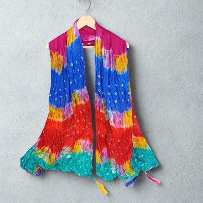 Women’s Vibrant Multi-Color Bandhani Print Silk Blend Dupatta with Tassel Border