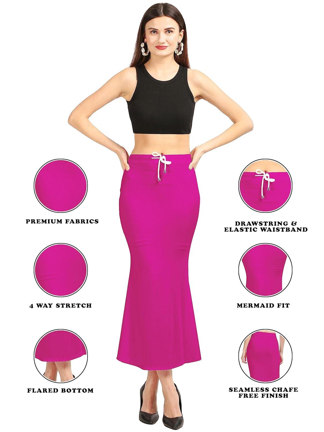 Women's Rani Pink Lycra Full Elastic Saree Shapewear Petticoat Free Size