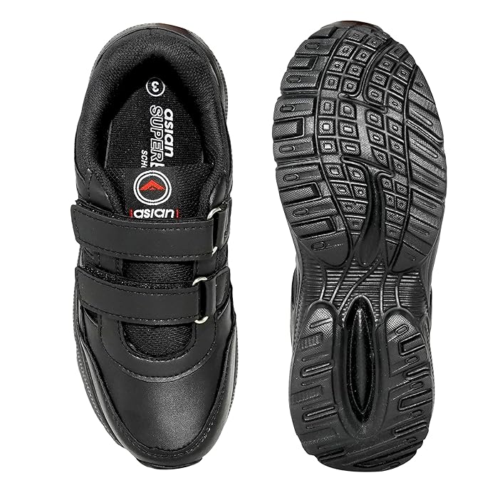 ASIAN Men's Monitor Velcro White Sneaker Shoes | Lightweight Sports Training & Gym Shoes with Synthetic Upper and Padded Insole Black