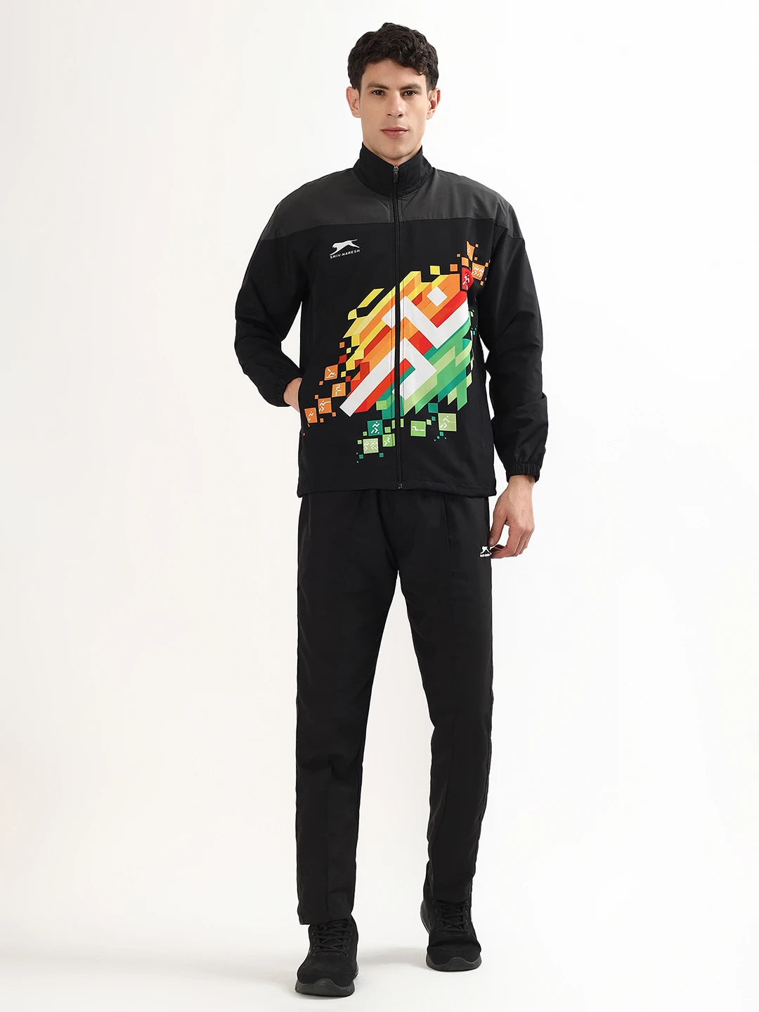 Shiv Naresh Men's Khelo India Polyester Tracksuit (Black & Dark Green Accent)