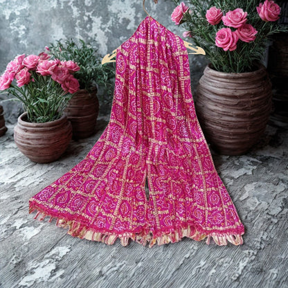 Rajasthani Bandhani Print Dupatta for Women - Pink & Gold Festive Wear Dupatta