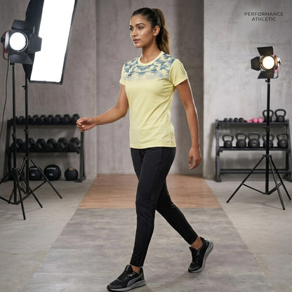 Shiv Naresh Women's Half Sublimation Sports T-Shirt | Quick Dry Polyester Gym & Running T-Shirt | Camouflage Athletic Training Tee for Women