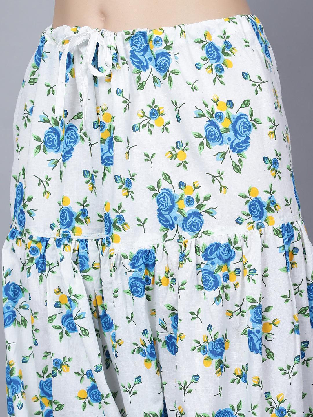 Pack of 2 Set Women Floral Print Cotton Blend Straight Kurta (Green, Blue)