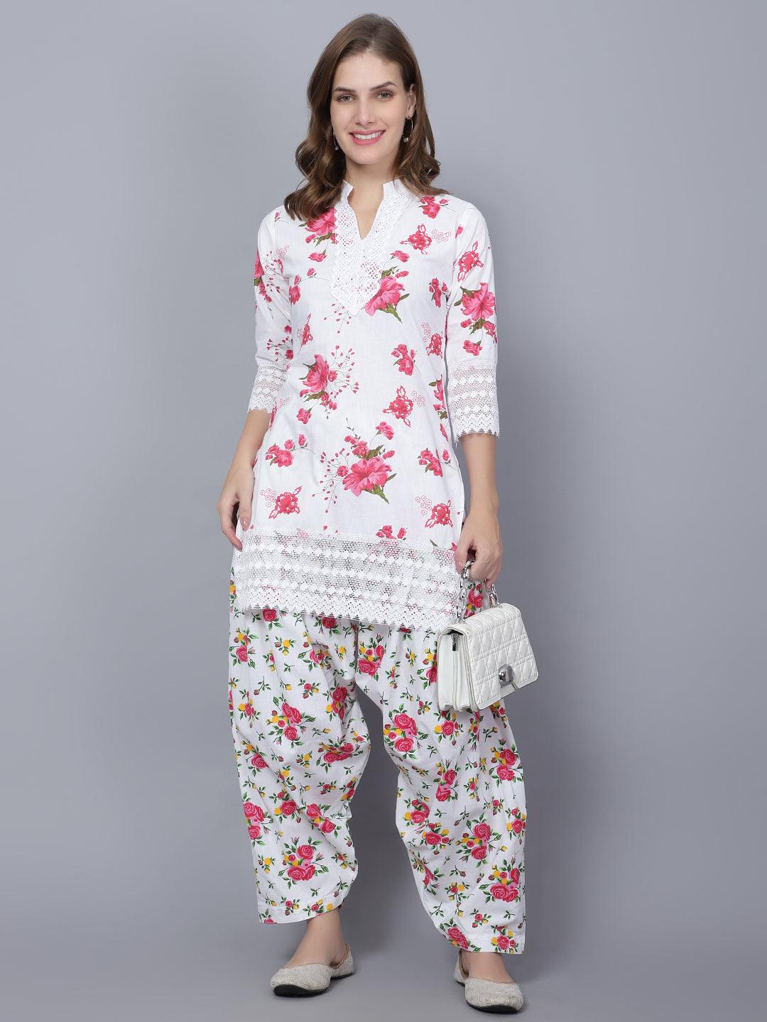 Women Apple Cut Red Floral Print Pure Cotton Straight Kurta Set XXXL