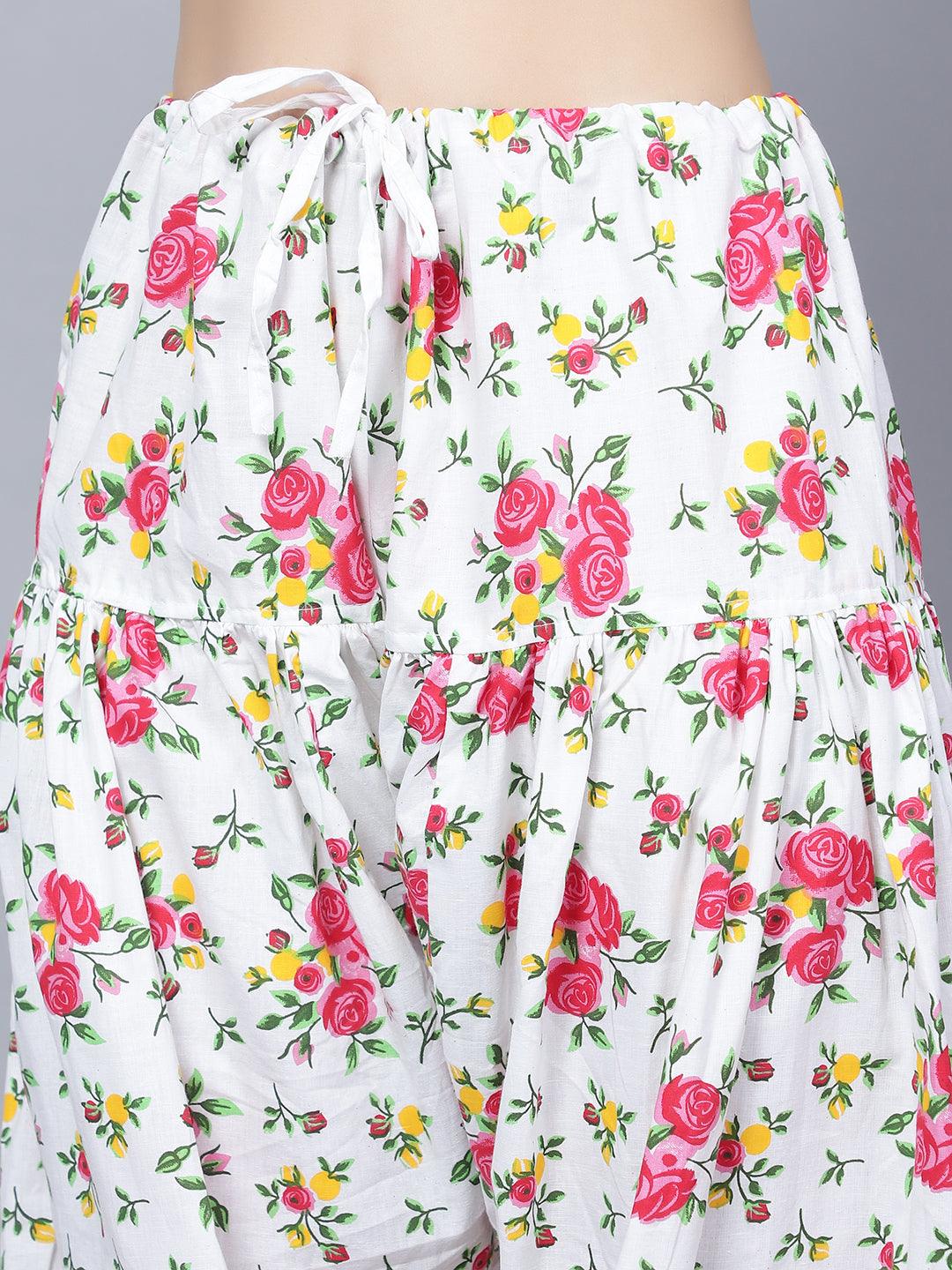 Women Apple Cut Red Floral Print Pure Cotton Straight Kurta Set