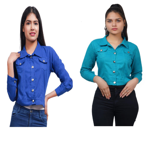 Trendzmy Full Sleeve Blue And Sky Blue Solid Women Jacket XXXL