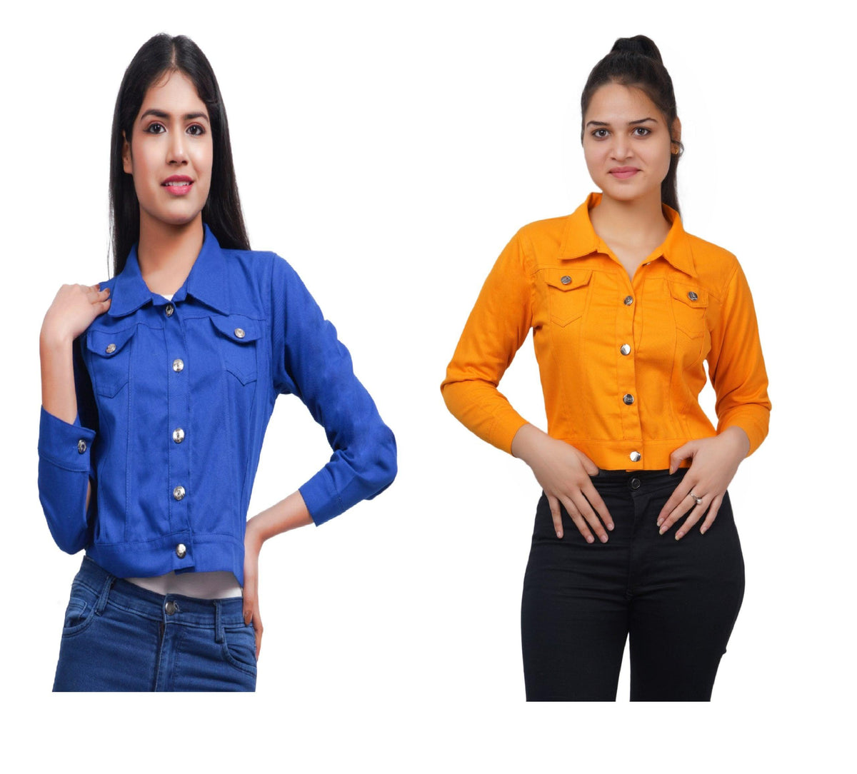 Full Sleeve Blue And Yellow Solid Women Jacket XXXL