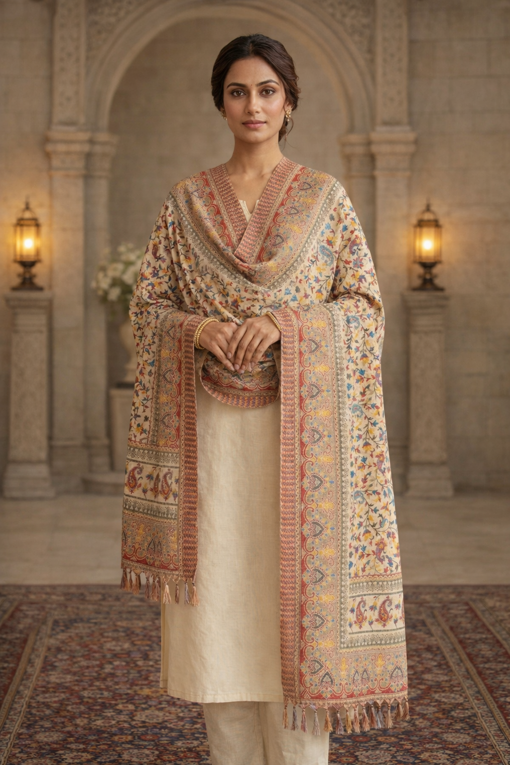 Elegant Semi Cotton Silk Printed Dupatta with Ethnic Border & Tassels for Women | Traditional Festive & Casual Wear