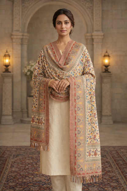 Elegant Semi Cotton Silk Printed Dupatta with Ethnic Border & Tassels for Women | Traditional Festive & Casual Wear
