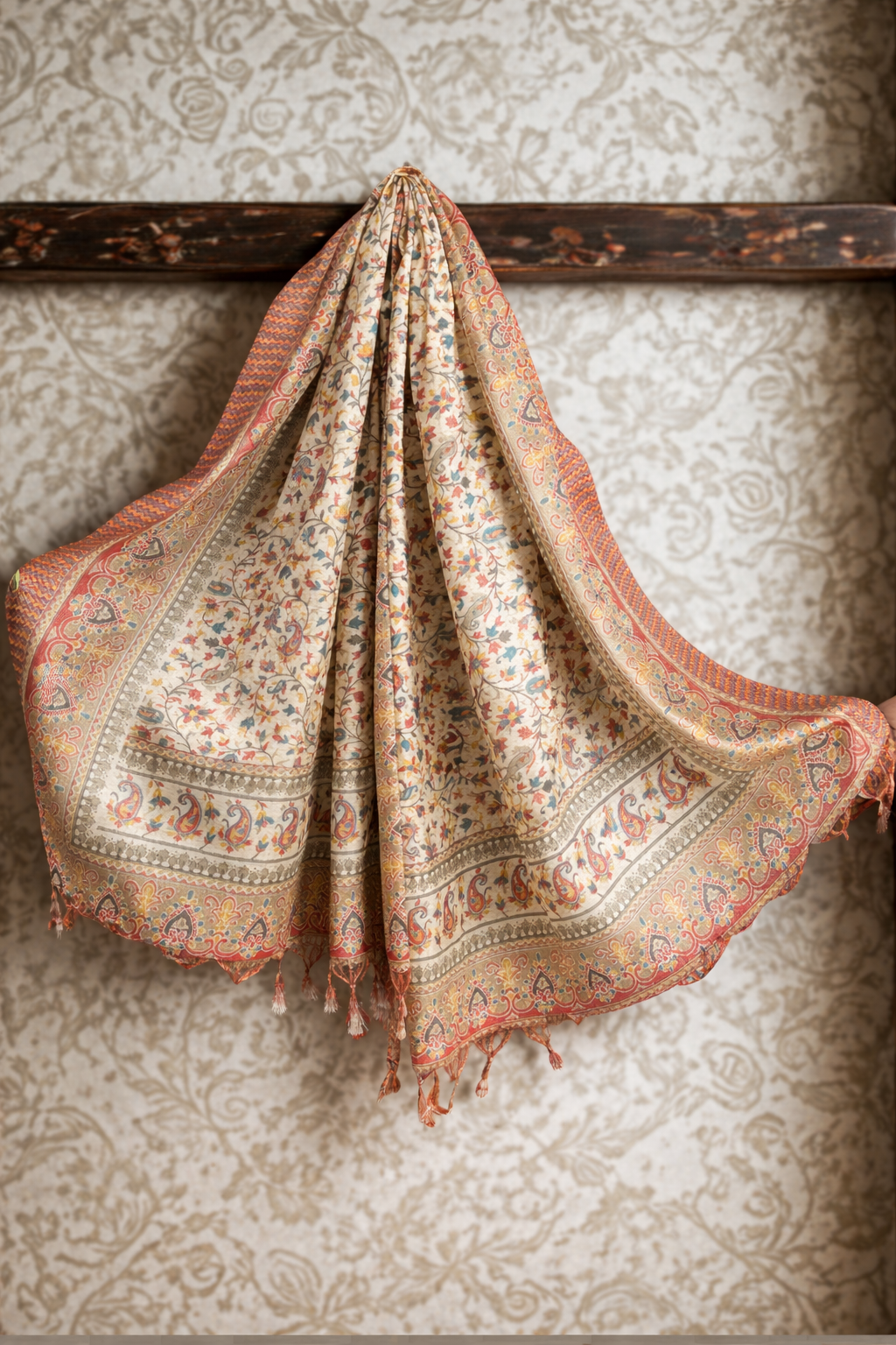 Elegant Semi Cotton Silk Printed Dupatta with Ethnic Border & Tassels for Women | Traditional Festive & Casual Wear