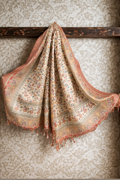 Elegant Semi Cotton Silk Printed Dupatta with Ethnic Border & Tassels for Women | Traditional Festive & Casual Wear
