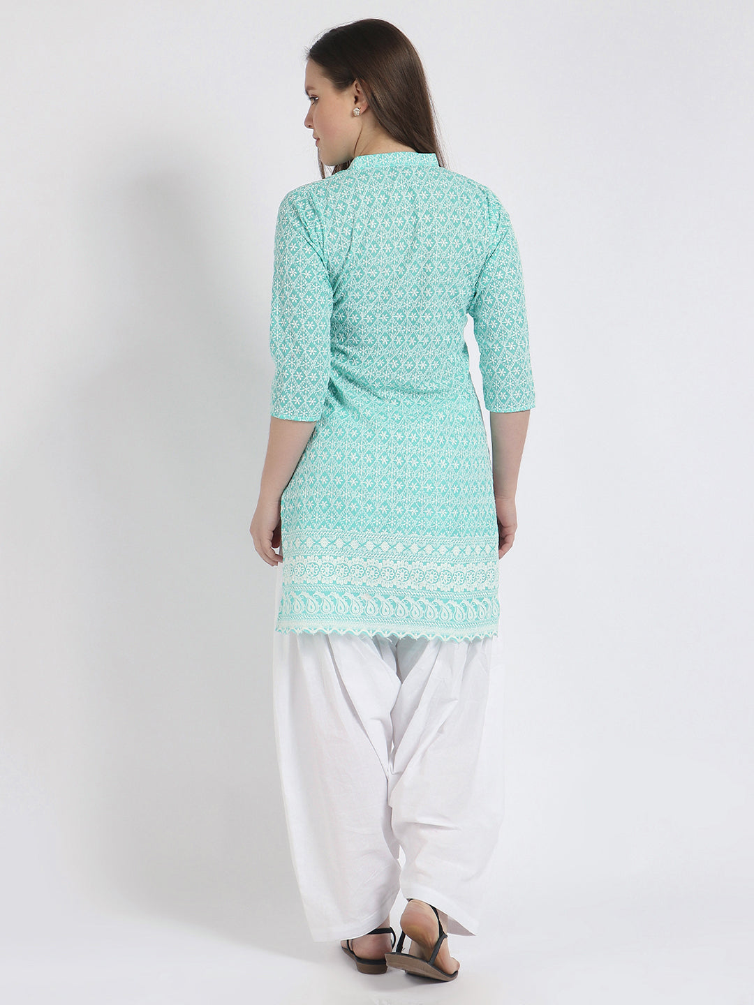 Women’s Cotton Chikankari Short Kurti Combo - Pack of 2 (Aqua & Peach)