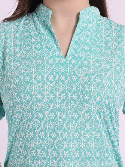 Women’s Cotton Chikankari Short Kurti Combo - Pack of 2 (Aqua & Grey)