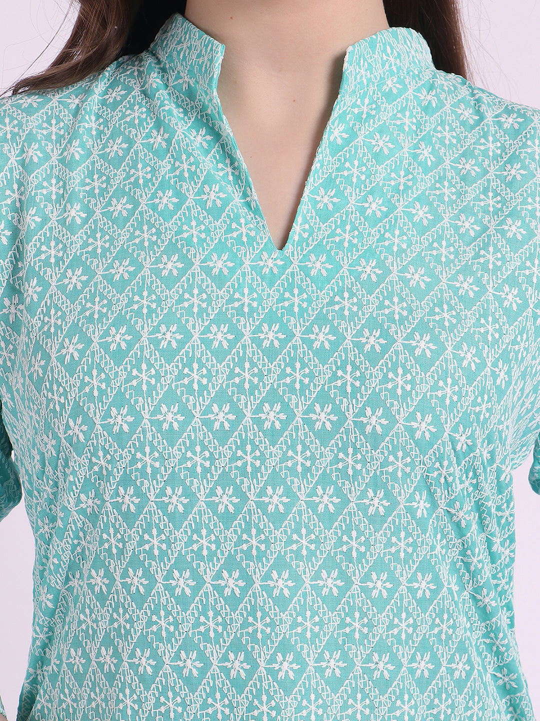 Women’s Cotton Chikankari Short Kurti Combo - Pack of 2 (Aqua & Peach)