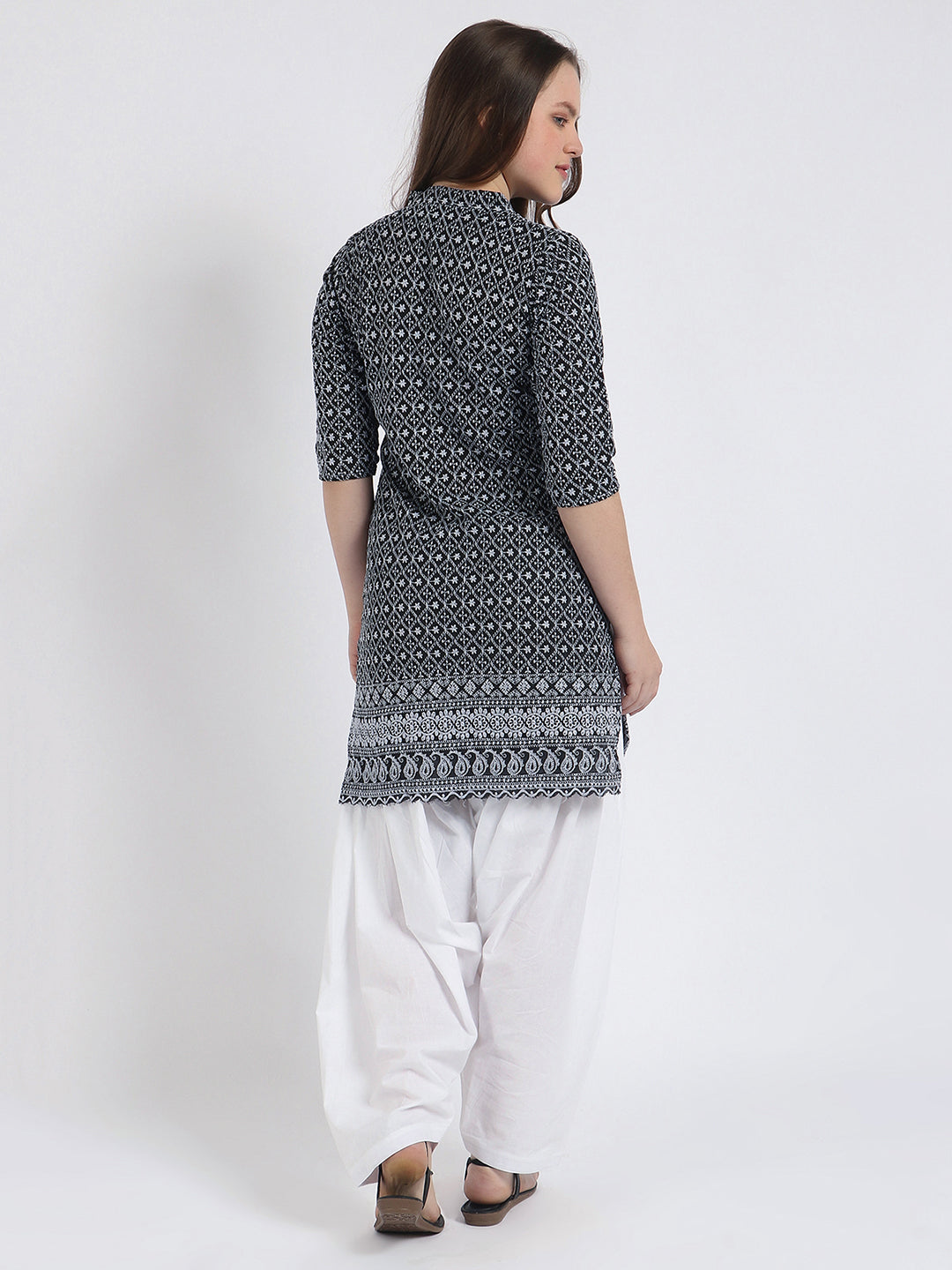 Women’s Cotton Chikankari Short Kurti Combo - Pack of 2 (Black & White)