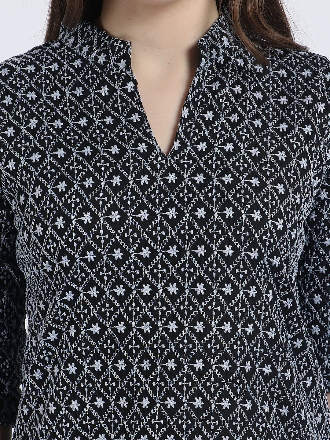 Women’s Cotton Chikankari Short Kurti Combo - Pack of 2 (Black & Yellow)