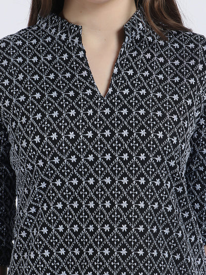 Women’s Cotton Chikankari Short Kurti Combo - Pack of 2 (Black & White)