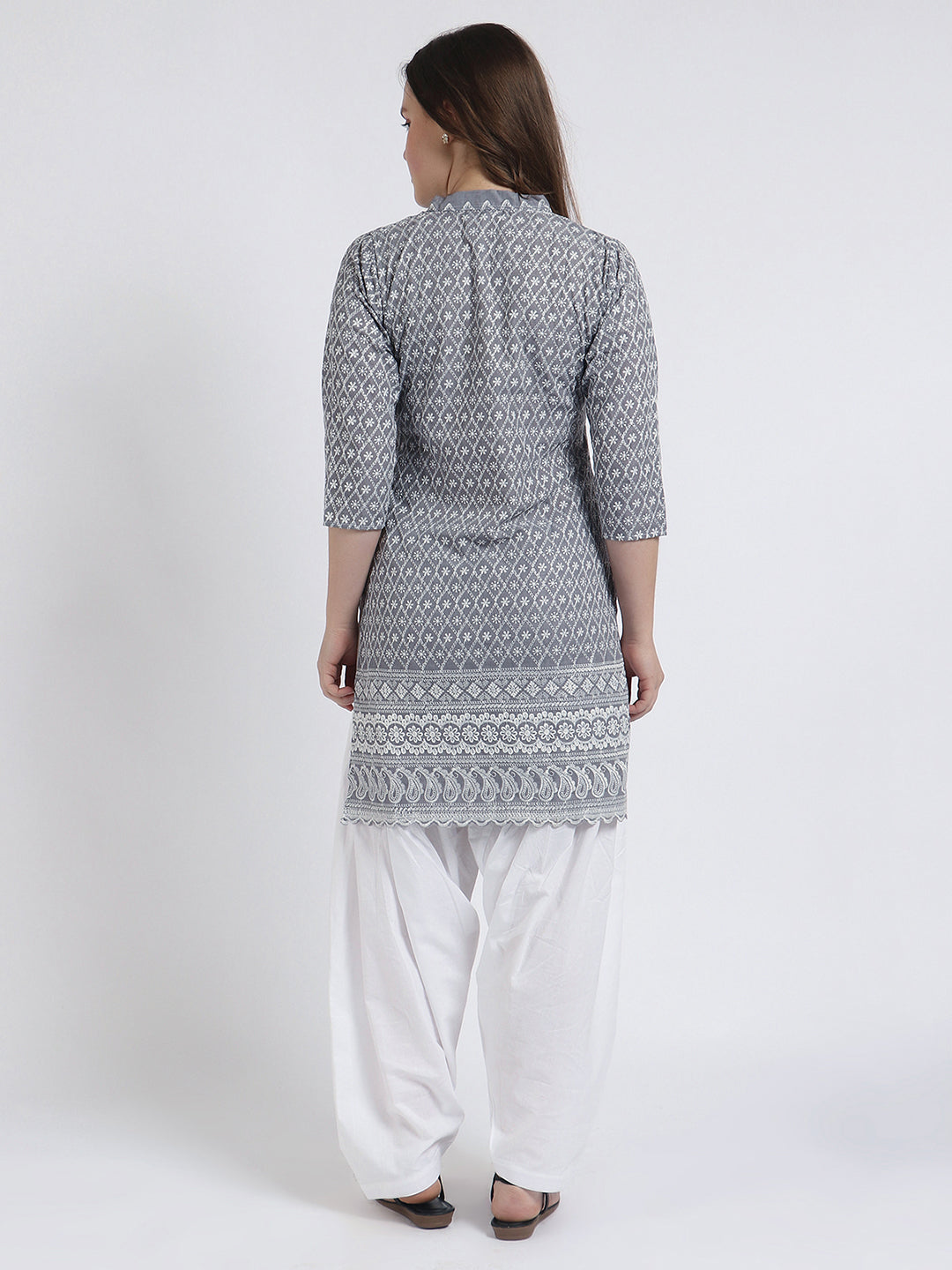 Women’s Cotton Chikankari Short Kurti Combo - Pack of 2 (Pista & Grey)