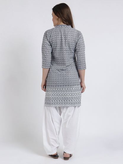 Women’s Cotton Chikankari Short Kurti Combo - Pack of 2 (Pista & Grey)