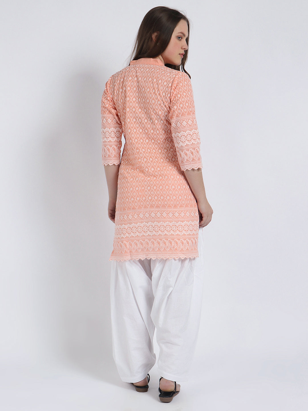 Women’s Cotton Chikankari Short Kurti Combo - Pack of 2 (Aqua & Peach)