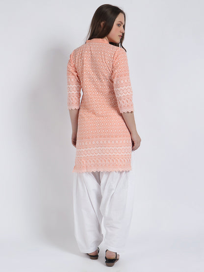 Women’s Cotton Chikankari Short Kurti Combo - Pack of 2 (Aqua & Peach)