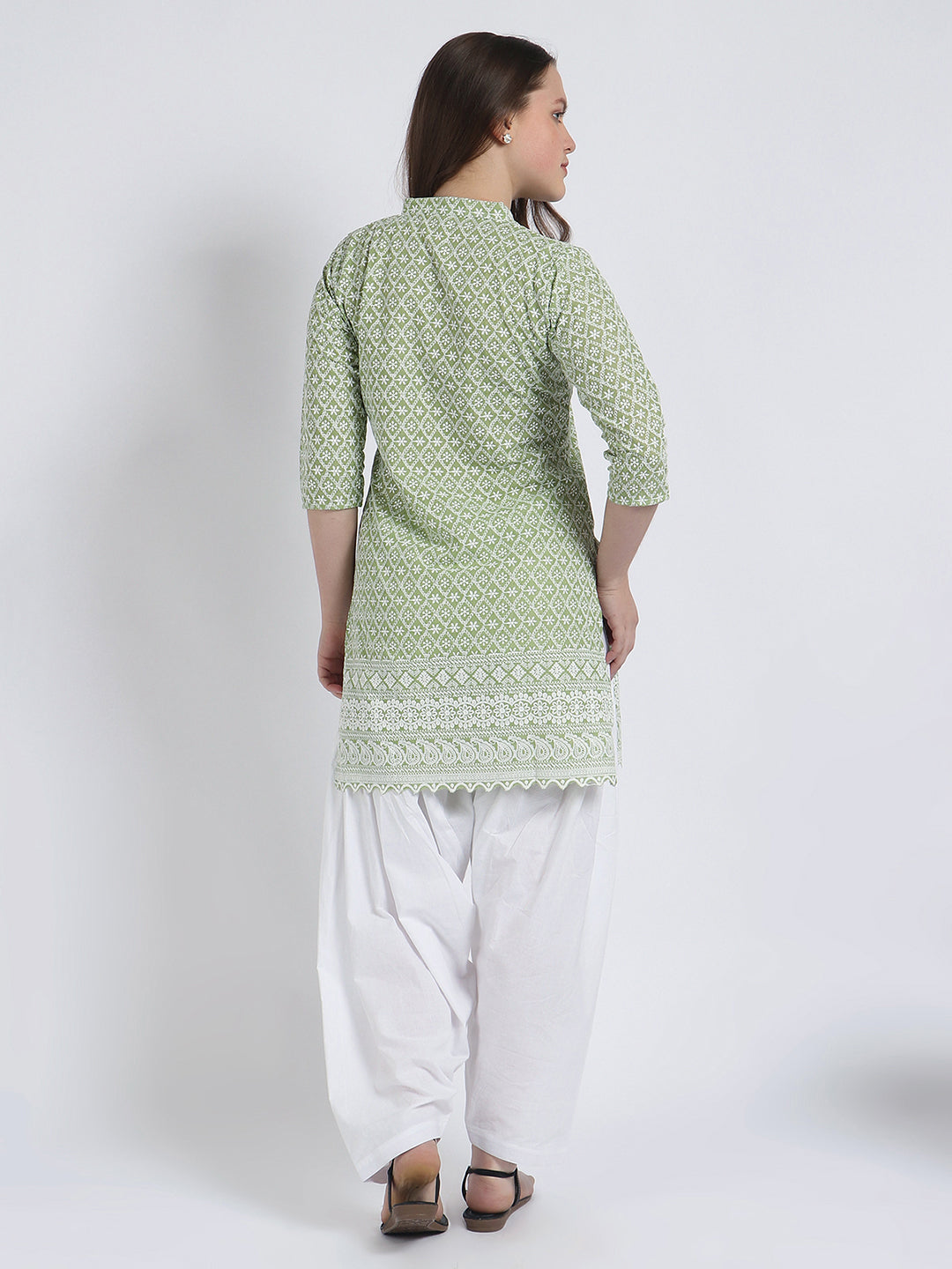 Women’s Cotton Chikankari Kurti Combo - Pack of 2 (Pista & Grey)