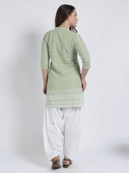 Women’s Cotton Chikankari Short Kurti Combo - Pack of 2 (Yellow & Pista)