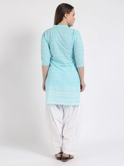 Women’s Cotton Chikankari Short Kurti Combo - Pack of 2 (Sky Blue & White)