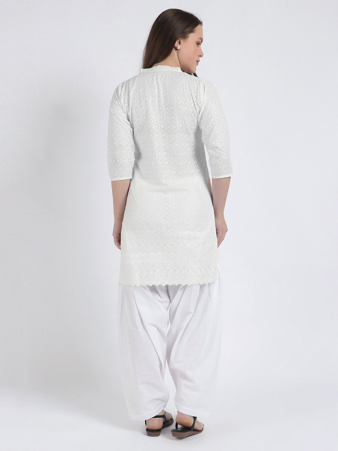 Women’s Cotton Chikankari Short Kurti Combo - Pack of 2 (White & Yellow)