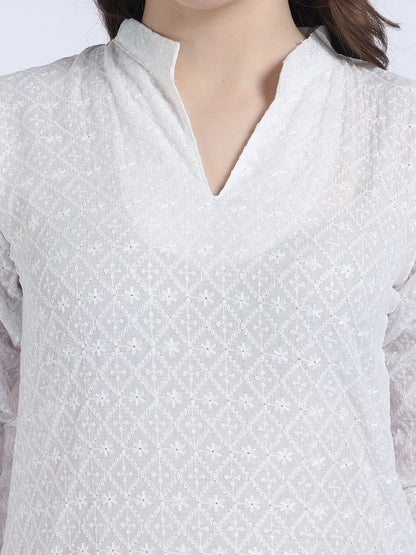 Women’s Cotton Chikankari Short Kurti Combo - Pack of 2 (Black & White)