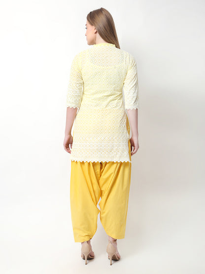 Women’s Cotton Chikankari Short Kurti Combo - Pack of 2 (Black & Yellow)