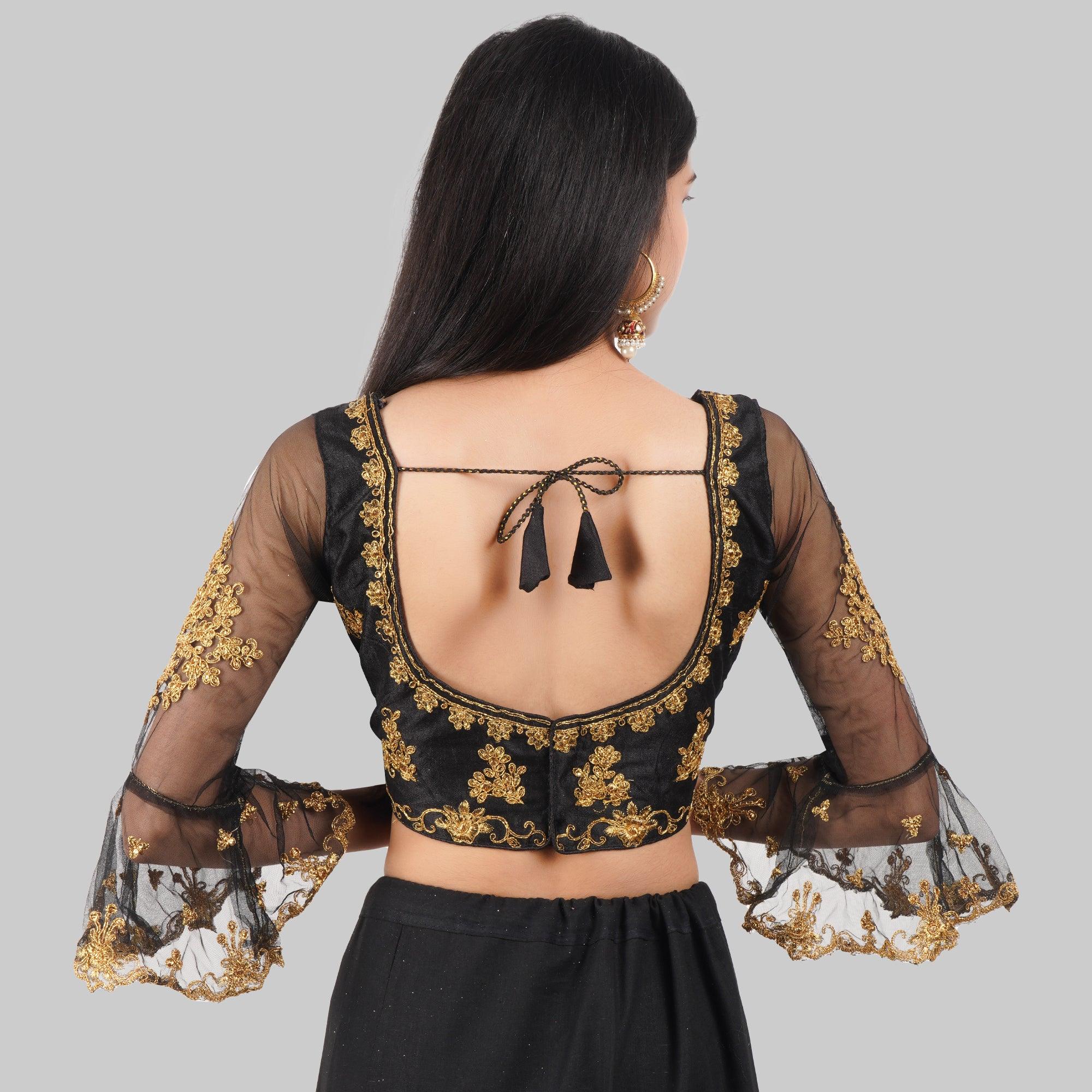 Round Neck Embroidered Black Women Blouse