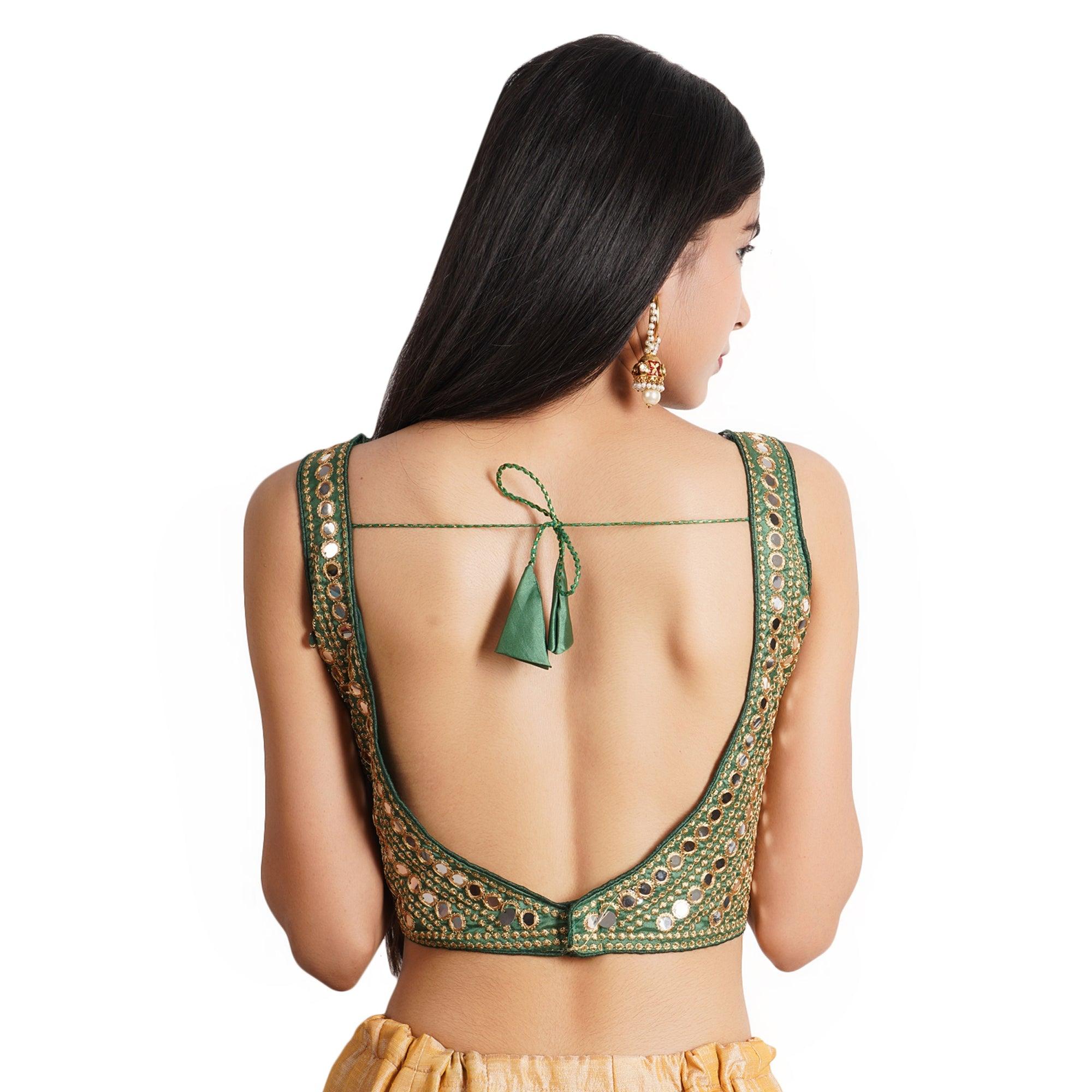 Sweetheart Neck Mirror Design Green Women Blouse
