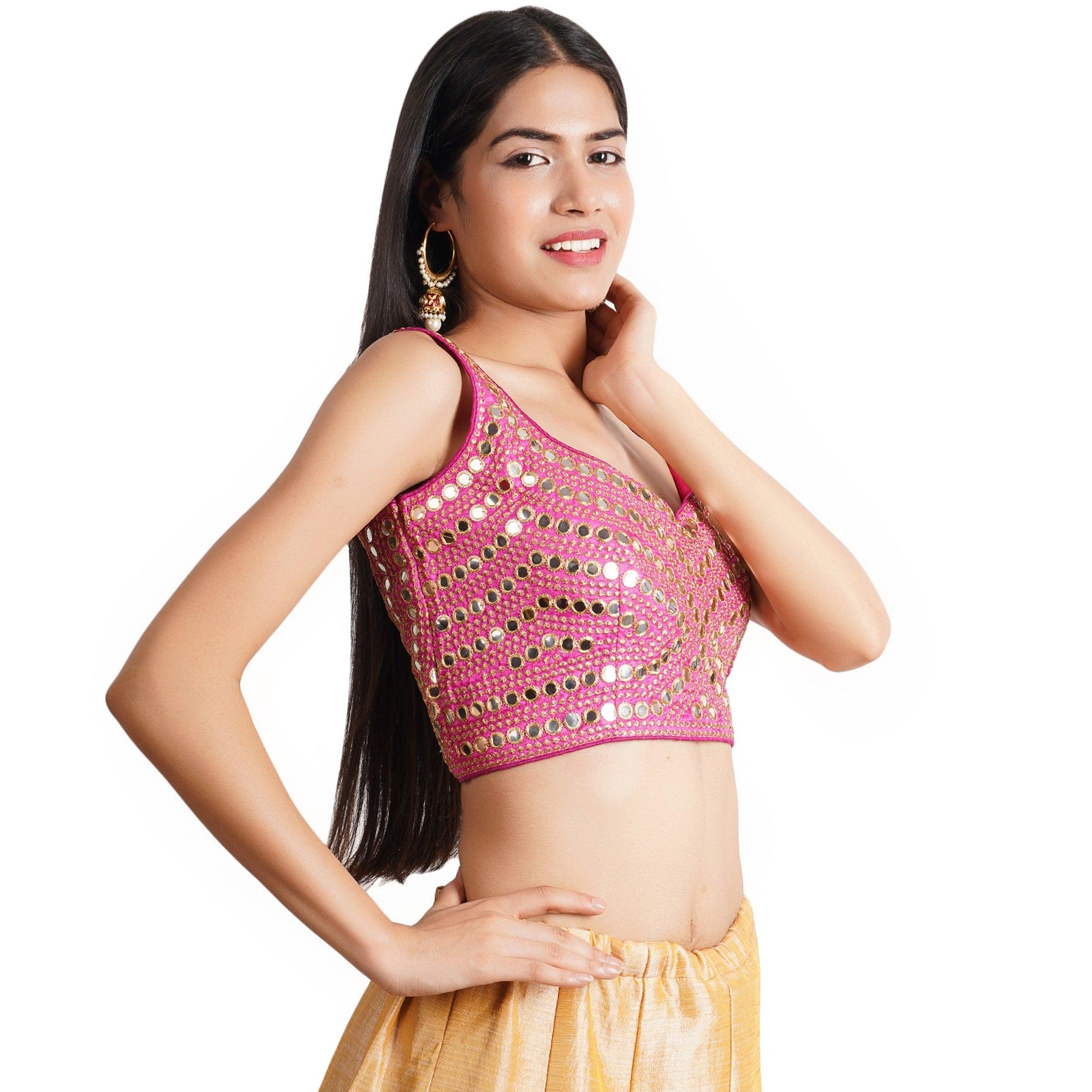 Sweetheart Neck Mirror Design Pink Women Blouse