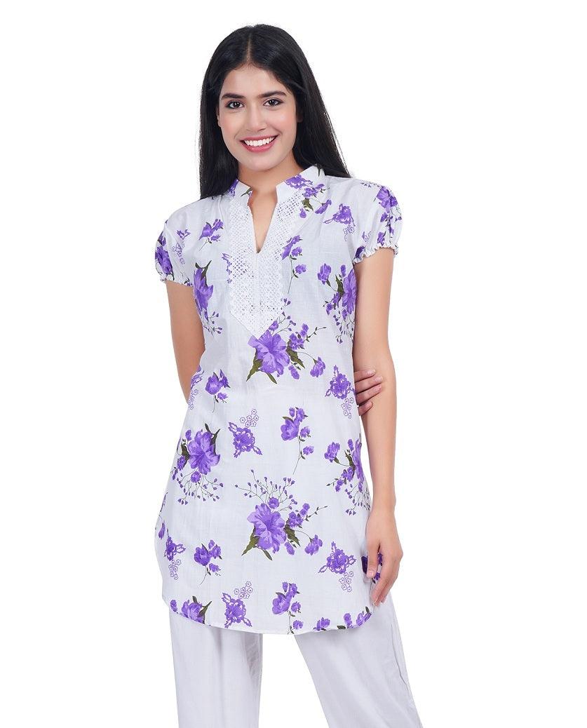 Women Purple Blue Printed Straight Kurta Pack Of 2