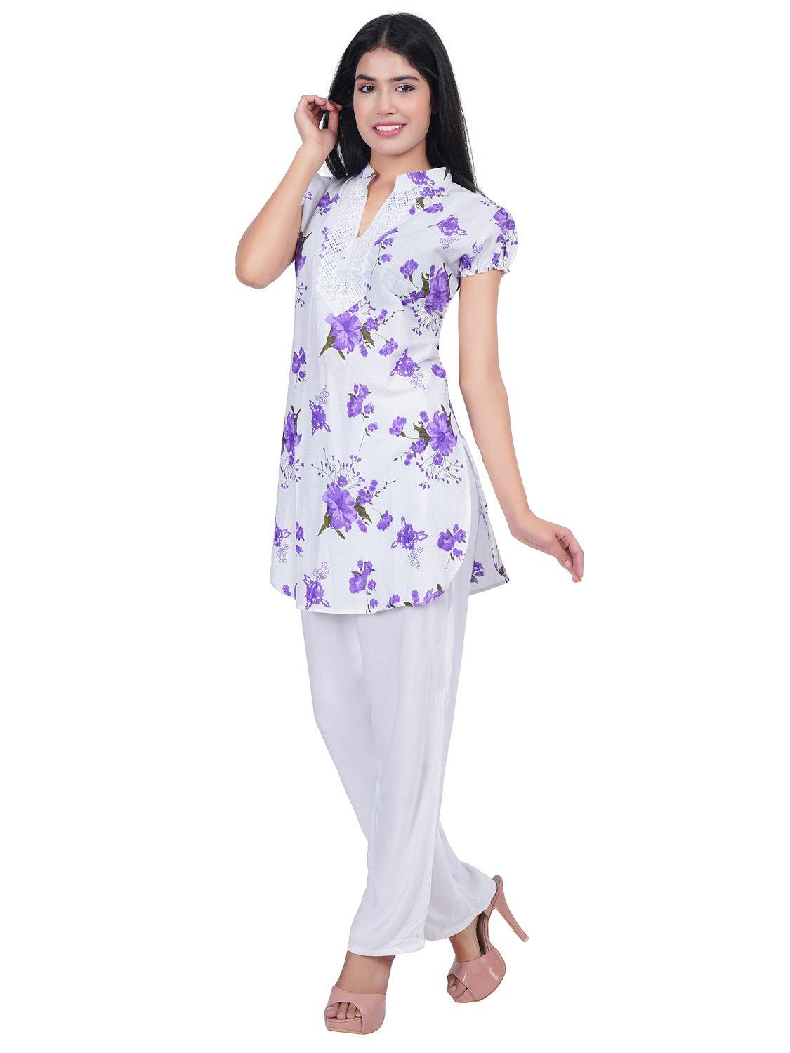 Women Purple Printed Straight Kurta